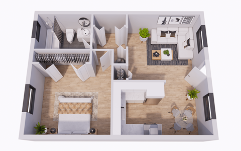 Floor plan for 1 bed, 1 bath, 600 sqft